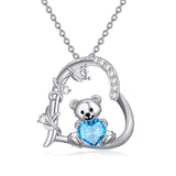 Sterling Silver Birthstone Teddy Bear Pendant Necklace