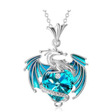 Sterling Silver Birthstone Heart Shaped Crystal Wyvern Pendant Necklace