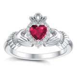 Sterling Silver 0.1 Cttw Natural Diamond Gemstone Heart Irish Claddagh Engagement Ring