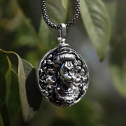 Sterling Silver Oxidized Lucky Monkey Pendant Necklace for Men