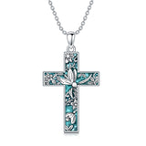 Cross Necklace for Women 925 Silver 12 Month Birth Flower Cross Pendant Turquoise Jewelry Gifts for Women Mother