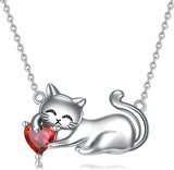 Cat Necklace with Birthstone 925 Sterling Silver Cat Pendant Necklace Gift for Women