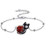 Sterling Silver Cat Birthstone Single Layer Anklet