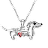 Sterling Silver Heart Birthstone  Dachshund Pendant Necklace