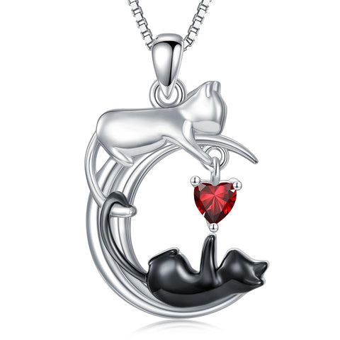 Silver Cat 12 Month Birthstone Pendant Necklace