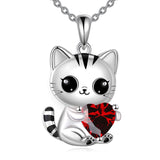 Cat Necklace 925 Silver Cat Birthstone Necklace Cat Jewelry Gift for Women Cat Lover