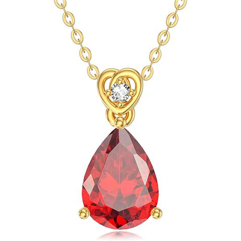 14K Gold 2 Carat Teardrop Created Birthstone with Real Diamond Pendant Necklace