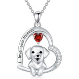 Sterling Silver Heart Birthstone Puppy Dog Pendant Necklace