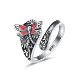 Sterling Silver Dragonfly Ring Butterfly Ring Hummingbird Spoon Ring Oxidized Animal Adjustable Ring for Women