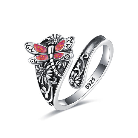 Sterling Silver Dragonfly Ring Butterfly Ring Hummingbird Spoon Ring Oxidized Animal Adjustable Ring for Women