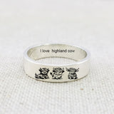 Sterling Silver Personalized Engraved Highland Cow Ring