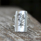 Sterling Silver Double Band Custom Name& Birth Flower Ring