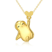 14K Gold Penguin with Heart Pendant Necklace