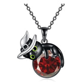 Sterling Silver Birthstone Black Cat Pendant Necklace