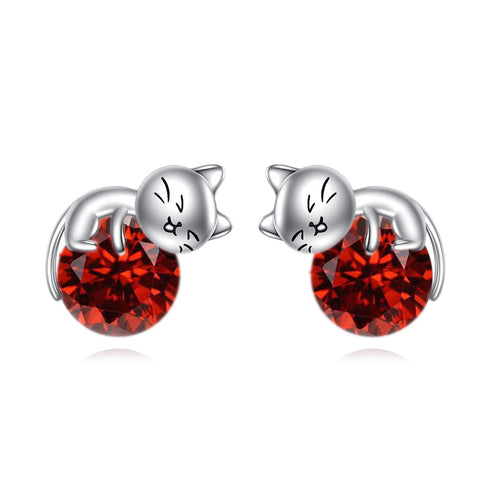 Sterling Silver Birthstone Cat Stud Earrings