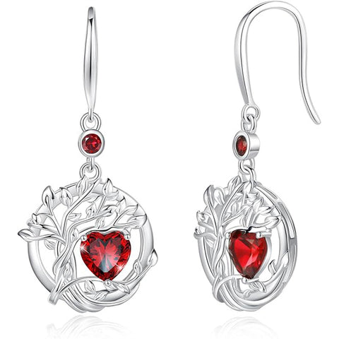 Sterling Silver Heart Gemstone Dangle  Earrings