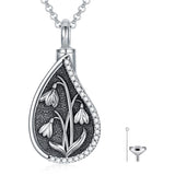 Sterling Silver Personalized Engraved Teardrop Birth Flower Urn Necklace for Ashes