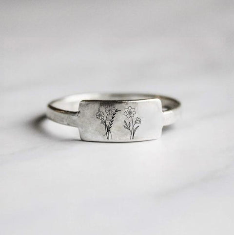 Sterling Silver Birth Flower Ring, 1-3 Flowers to Choose From