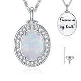 Sterling Silver Personalized Engraved Opal Urn Necklace for Ashes