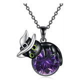 Sterling Silver Birthstone Black Cat Pendant Necklace