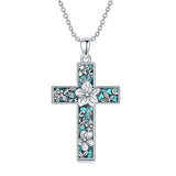 Cross Necklace for Women 925 Silver 12 Month Birth Flower Cross Pendant Turquoise Jewelry Gifts for Women Mother