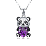 Sterling Silver Heart Birthstone Panda Pendant Necklace