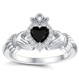 Sterling Silver 0.1 Cttw Natural Diamond Gemstone Heart Irish Claddagh Engagement Ring