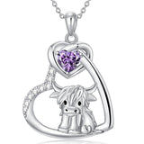 Sterling Silver 5A Cubic Zirconia Highland Cow Pendant Necklace