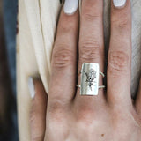 Sterling Silver Double Band Custom Name& Birth Flower Ring