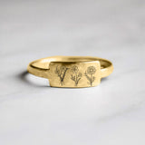 Sterling Silver Birth Flower Ring, 1-3 Flowers to Choose From