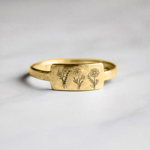 Sterling Silver Birth Flower Ring, 1-3 Flowers to Choose From