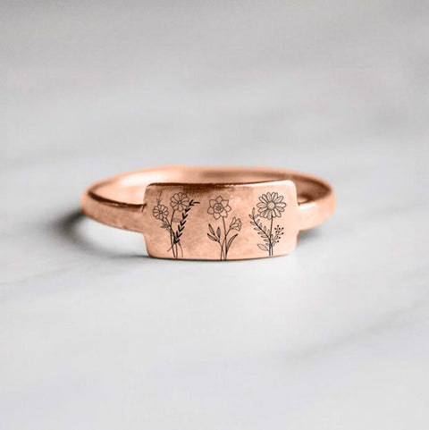 Sterling Silver Birth Flower Ring, 1-3 Flowers to Choose From