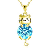 Silver Cat 12 Month Birthstone Pendant Necklace