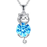 Silver Cat 12 Month Birthstone Pendant Necklace