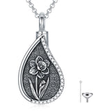 Sterling Silver Personalized Engraved Teardrop Birth Flower Urn Necklace for Ashes