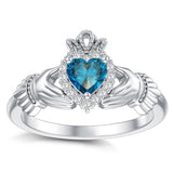 Sterling Silver 0.1 Cttw Natural Diamond Gemstone Heart Irish Claddagh Engagement Ring