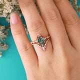 Sterling Silver Natural Moss Agate Ring Set Inspired Leaf Moss Agate Engagement Ring Set Bridal Wedding Ring Set