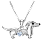 Sterling Silver Heart Birthstone  Dachshund Pendant Necklace