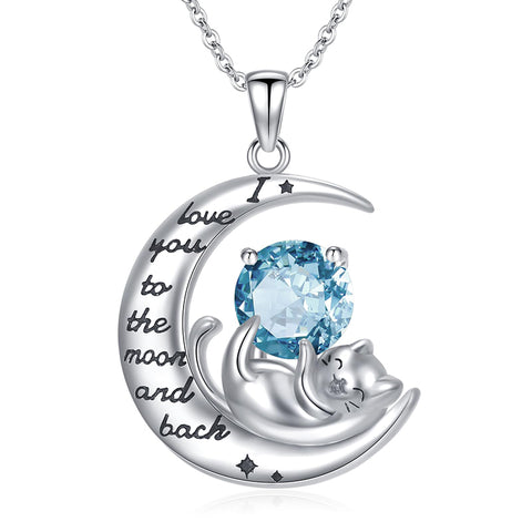 Silver Cat 12 Month Birthstone Pendant Necklace