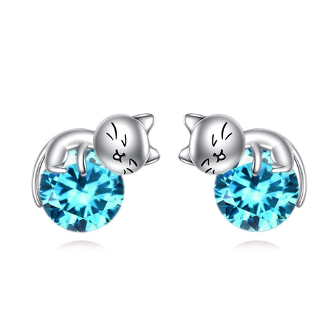 Sterling Silver Birthstone Cat Stud Earrings