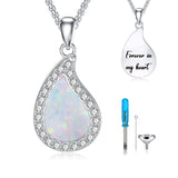 Sterling Silver Personalized Engraved Opal Urn Necklace for Ashes