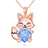 Sterling Silver Heart Shaped Birthstone Fox Pendant Necklace