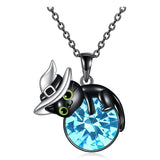 Sterling Silver Birthstone Black Cat Pendant Necklace