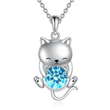 Cat Necklace 925 Silver Cat Birthstone Necklace Cat Jewelry Gift for Women Cat Lover