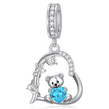 Sterling Silver 12 Month Birthstone Bear Bead Charms