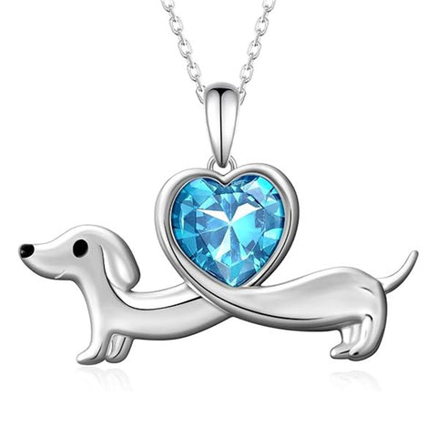 Sterling Silver Heart Birthstone  Dachshund Pendant Necklace