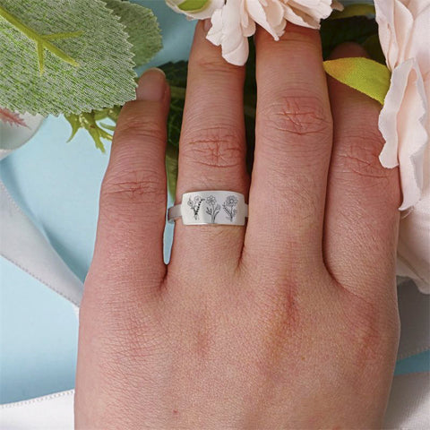 Sterling Silver Birth Flower Ring, 1-3 Flowers to Choose From