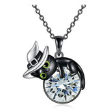 Black Cat Necklace for Women Men 925 Sterling Silver Birthstone Cat Jewelry for Cat Lover Halloween Necklace