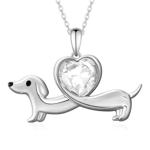 Sterling Silver Heart Birthstone  Dachshund Pendant Necklace