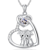 Sterling Silver 5A Cubic Zirconia Highland Cow Pendant Necklace